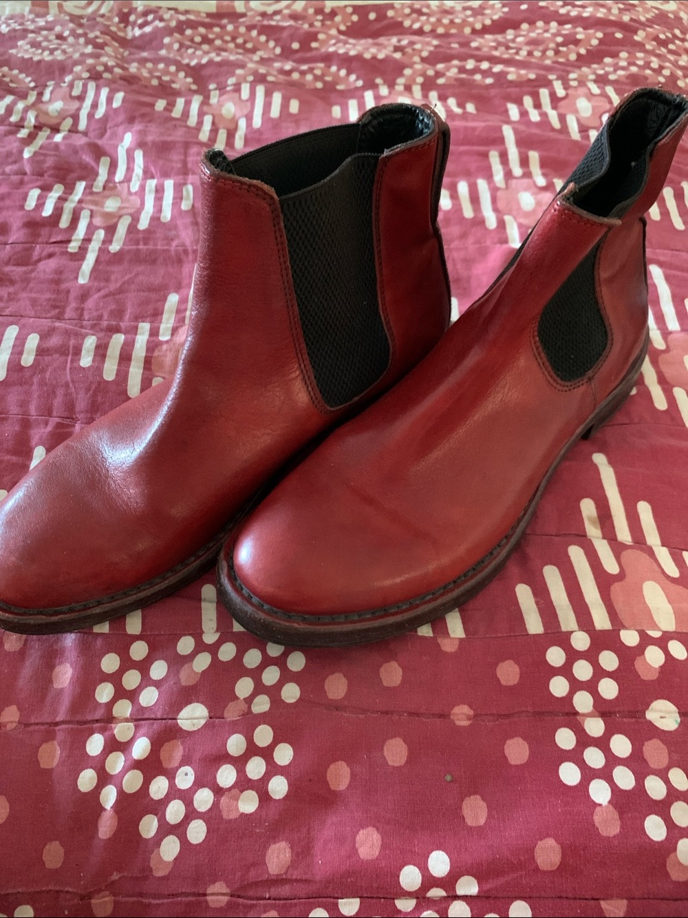 Red Leather Chelsea Boots with Black Elastic Panels